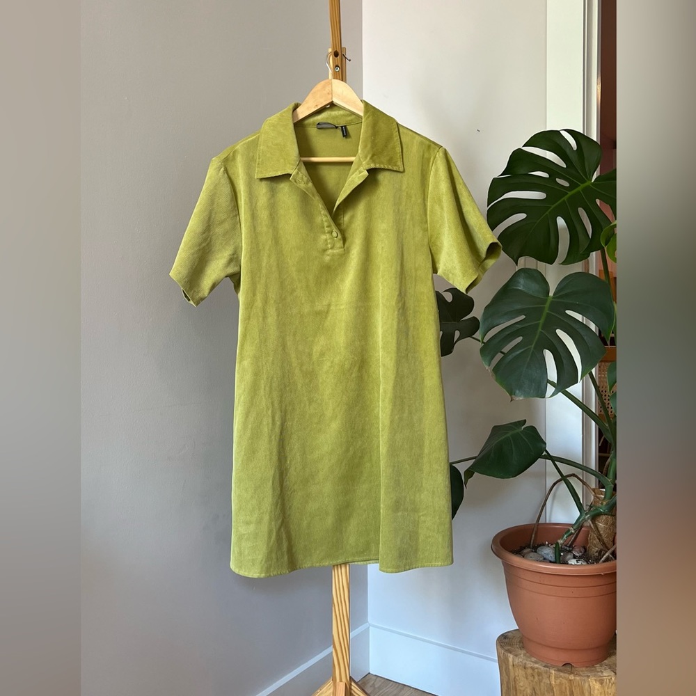 Lime Green Corduroy T-Shirt Dress